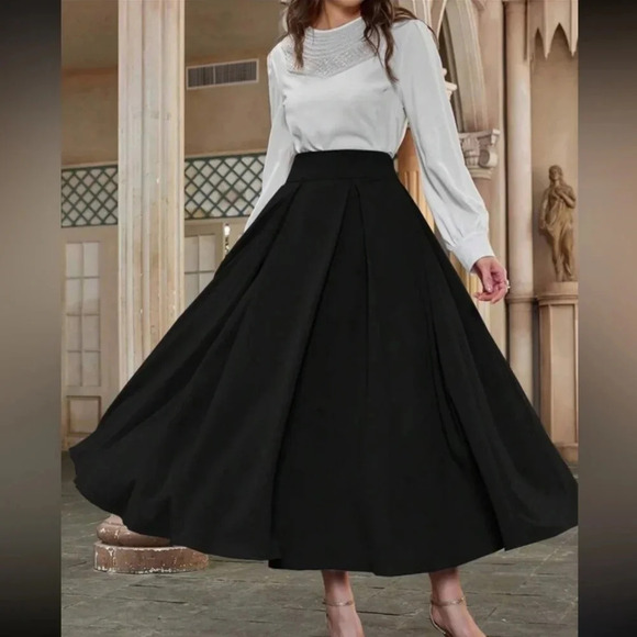 Luxe high waisted pleated flare maxi skirt - Picture 5 of 5